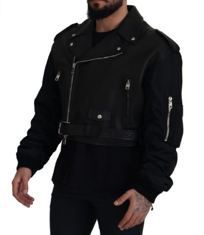 Dolce & Gabbana - Sleek Biker Motorcycle Black Belted Jacket