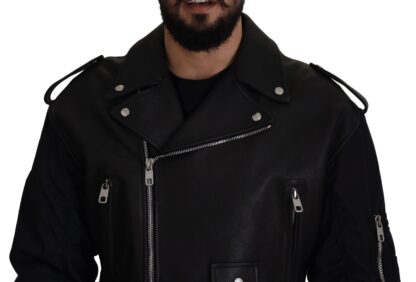 Dolce & Gabbana - Sleek Biker Motorcycle Black Belted Jacket