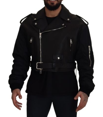 Dolce & Gabbana - Sleek Biker Motorcycle Black Belted Jacket