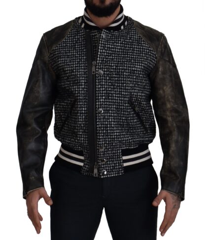 Dolce & Gabbana - Multicolor Houndstooth Leather Bomber Jacket