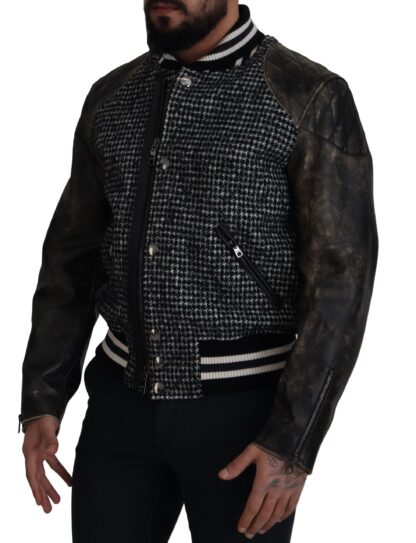 Dolce & Gabbana - Multicolor Houndstooth Leather Bomber Jacket