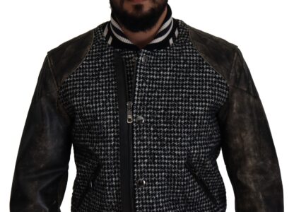 Dolce & Gabbana - Multicolor Houndstooth Leather Bomber Jacket