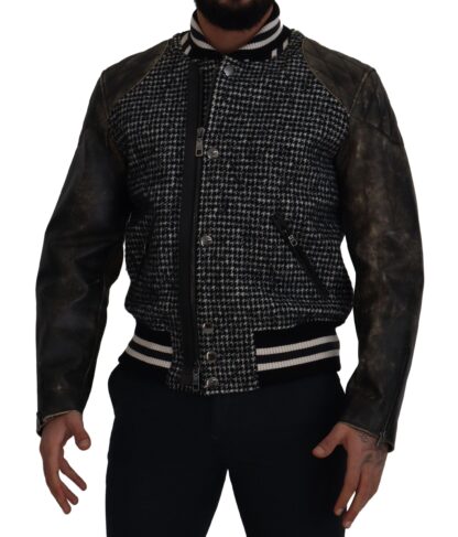 Dolce & Gabbana - Multicolor Houndstooth Leather Bomber Jacket