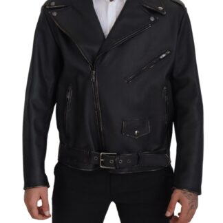 Dolce & Gabbana - Sleek Black Leather Hooded Bomber Jacket