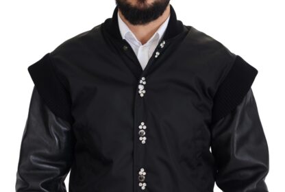 Dolce & Gabbana - Elegant Black Crystal-Embellished Bomber Jacket