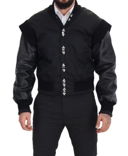 Dolce & Gabbana - Elegant Black Crystal-Embellished Bomber Jacket