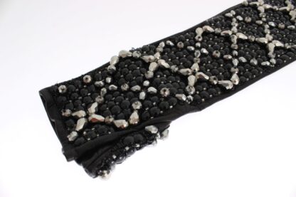 Dolce & Gabbana - Elegant Black Crystal Beaded Leather Gloves