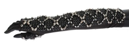 Dolce & Gabbana - Elegant Black Crystal Beaded Leather Gloves