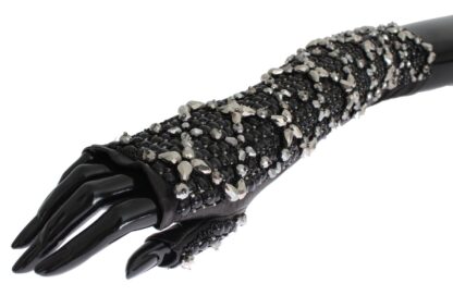 Dolce & Gabbana - Elegant Black Crystal Beaded Leather Gloves