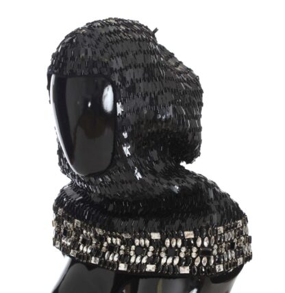 Dolce & Gabbana - Elegant Black Sequined Crystal Hooded Scarf Wrap