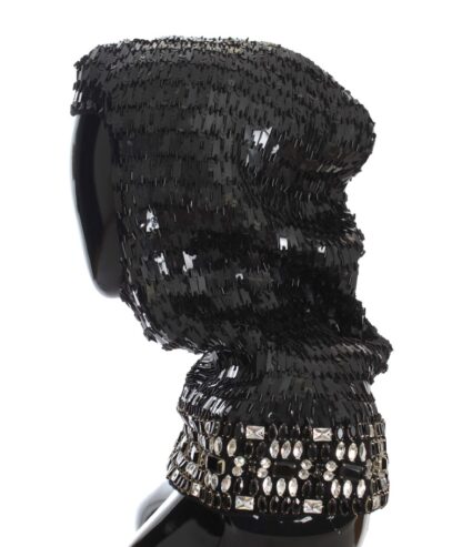 Dolce & Gabbana - Elegant Black Sequined Crystal Hooded Scarf Wrap