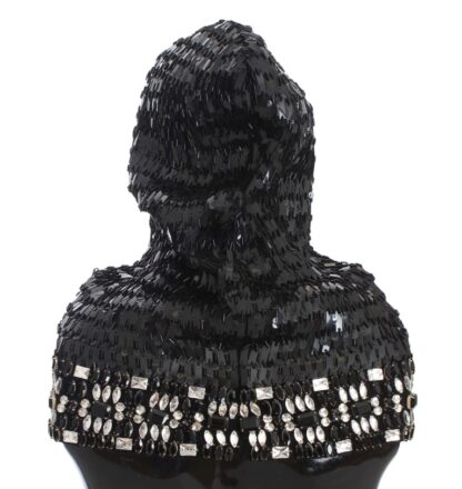 Dolce & Gabbana - Elegant Black Sequined Crystal Hooded Scarf Wrap