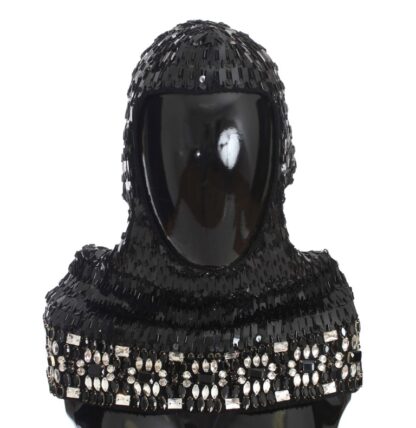 Dolce & Gabbana - Elegant Black Sequined Crystal Hooded Scarf Wrap