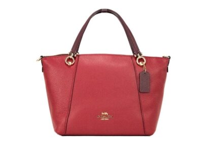 COACH - Kacey Colorblock Red Apple Pebbled Leather Top Zip Satchel Handbag