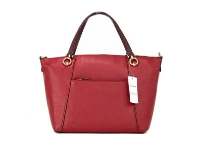 COACH - Kacey Colorblock Red Apple Pebbled Leather Top Zip Satchel Handbag