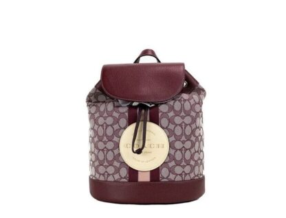 COACH - Dempsey Wine Multi Signature Jacquard Canvas Logo Patch Backpack