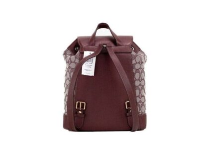 COACH - Dempsey Wine Multi Signature Jacquard Canvas Logo Patch Backpack