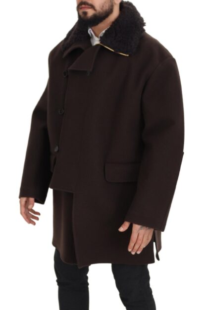 Dolce & Gabbana - Elegant Dark Brown Shearling Coat Jacket