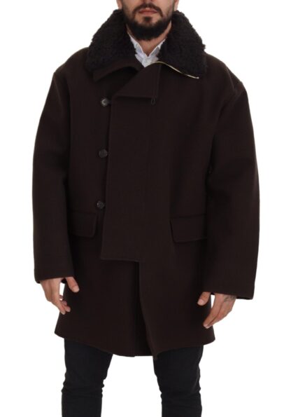 Dolce & Gabbana - Elegant Dark Brown Shearling Coat Jacket