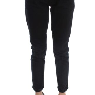 Costume National - Chic Black Slim Fit Zippered Cotton Jeans