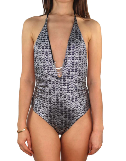 Philipp Plein - Glamorous Silver-Logo One-Piece Swimsuit