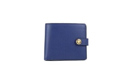 Versace - Navy Blue Compact Smooth Leather Gold Toned Medusa Snap Bifold Wallet