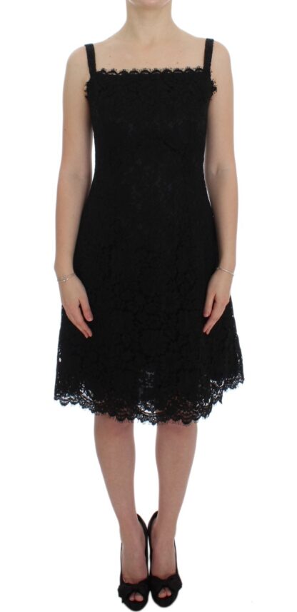 Dolce & Gabbana - Elegant Black Floral Lace Knee-Length Dress