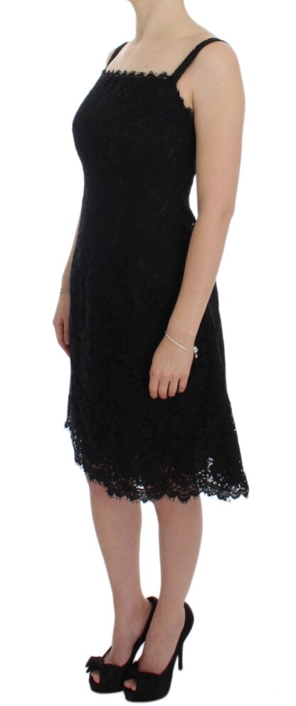 Dolce & Gabbana - Elegant Black Floral Lace Knee-Length Dress