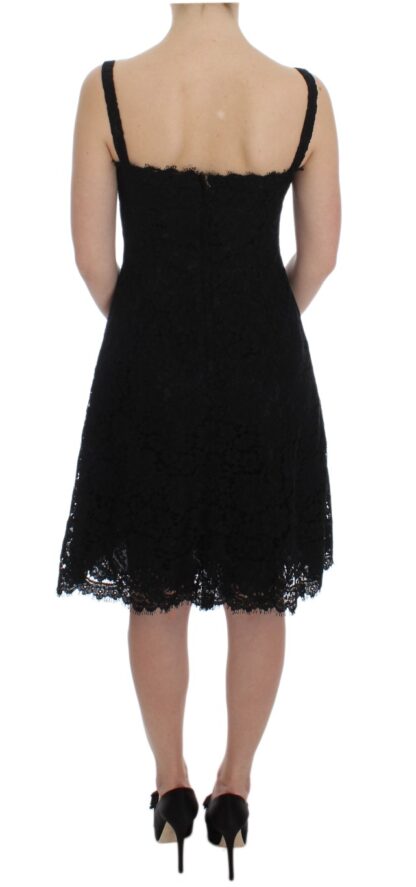 Dolce & Gabbana - Elegant Black Floral Lace Knee-Length Dress