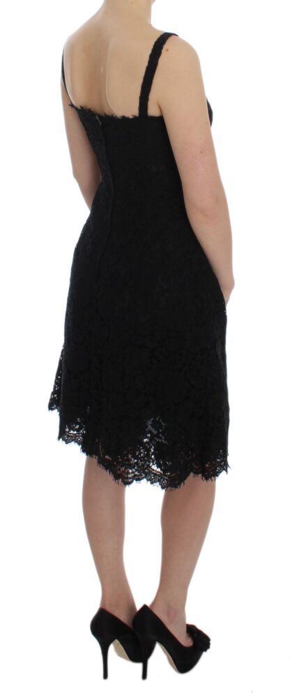 Dolce & Gabbana - Elegant Black Floral Lace Knee-Length Dress