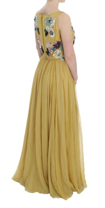 Dolce & Gabbana - Enchanting Yellow Silk Floral Appliqué Gown