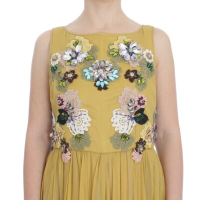 Dolce & Gabbana - Enchanting Yellow Silk Floral Appliqué Gown