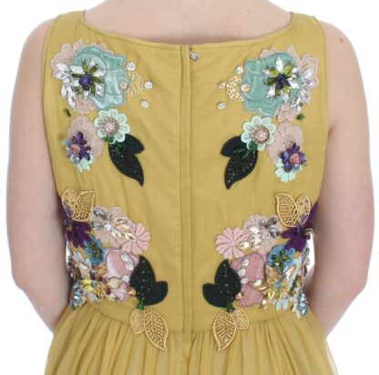 Dolce & Gabbana - Enchanting Yellow Silk Floral Appliqué Gown