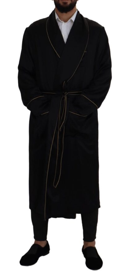 Dolce & Gabbana - Elegant Black Silk Long Robe Coat