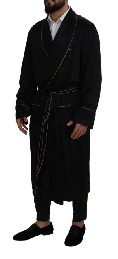 Dolce & Gabbana - Elegant Black Silk Long Robe Coat