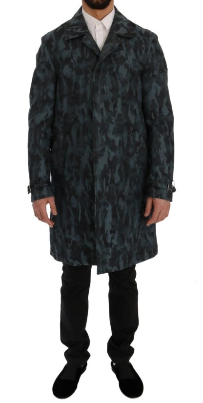 Dolce & Gabbana - Blue Camouflage Trench Coat Elegance