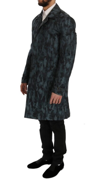 Dolce & Gabbana - Blue Camouflage Trench Coat Elegance