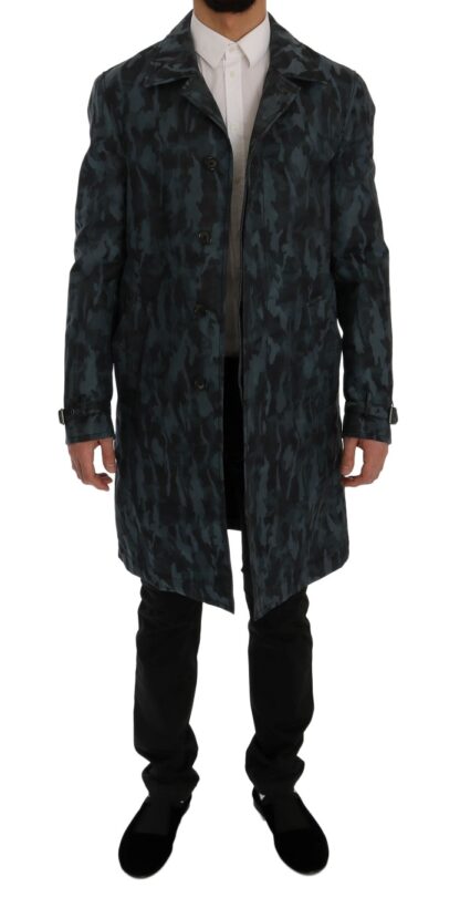 Dolce & Gabbana - Blue Camouflage Trench Coat Elegance