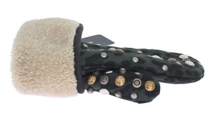 Dolce & Gabbana - Elegant Studded Gray Wool Shearling Gloves