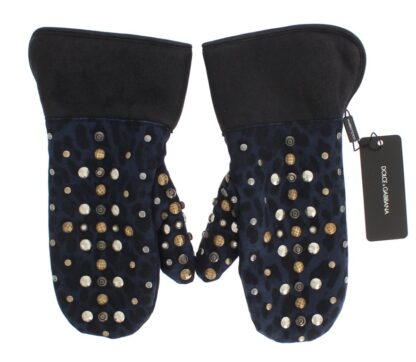 Dolce & Gabbana - Chic Gray Wool & Shearling Gloves with Studded Details