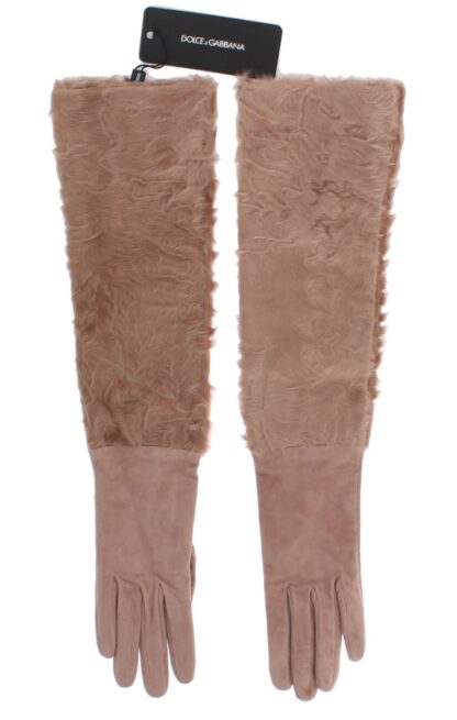 Dolce & Gabbana - Beige Suede Xiangao Fur Elbow Gloves