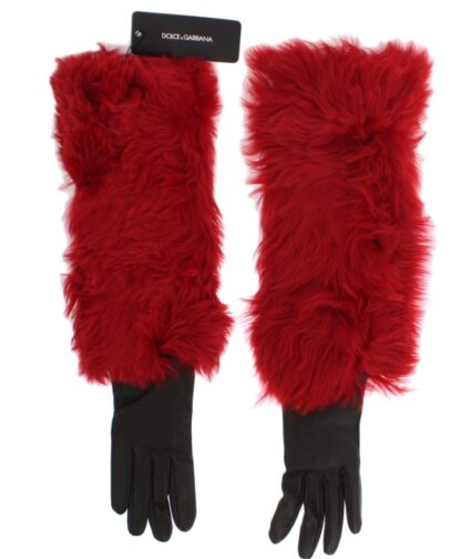 Dolce & Gabbana - Elegant Red Leather Elbow Long Gloves