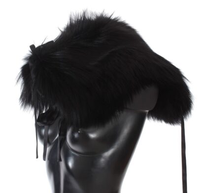 Dolce & Gabbana - Elegant Black Fox Fur Silk Shoulder Wrap