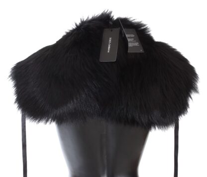 Dolce & Gabbana - Elegant Black Fox Fur Silk Shoulder Wrap