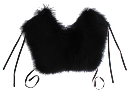 Dolce & Gabbana - Elegant Black Fox Fur Silk Shoulder Wrap