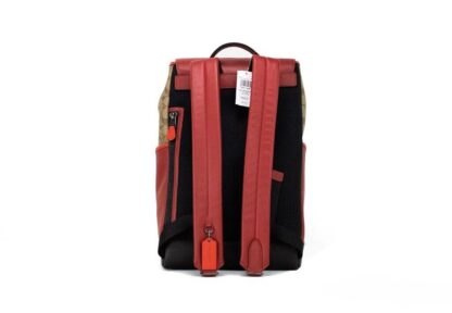 COACH - Track Colorblock Khaki Canvas Red Leather Logo Stamp Backpack Bag