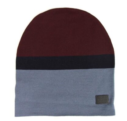 Gucci - Unisex Burgundy Blue Wool Beanie Medium Knit Cap