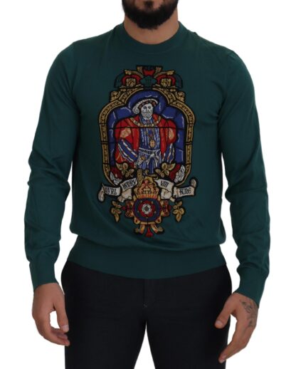 Dolce & Gabbana - Regal Green Wool-Silk Blend Crewneck Sweater