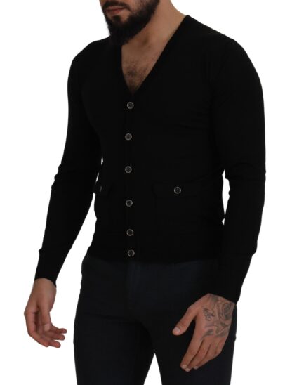 Dolce & Gabbana - Elegant Wool Buttoned Black Cardigan