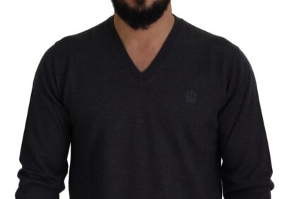 Dolce & Gabbana - Elegant V-Neck Crown Wool Sweater